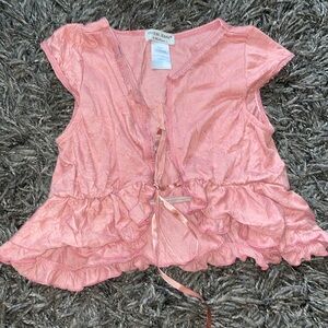 Guess dusty rose cropped top ruffles lace self tie size XS